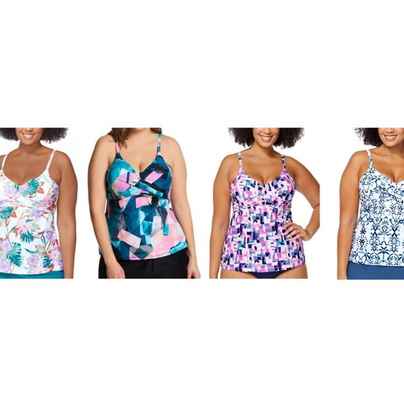 NWT Raisins Curve Womens Aries Printed Tankini Top Multicolor 14W-22W $70 LLL179 - Picture 1 of 7